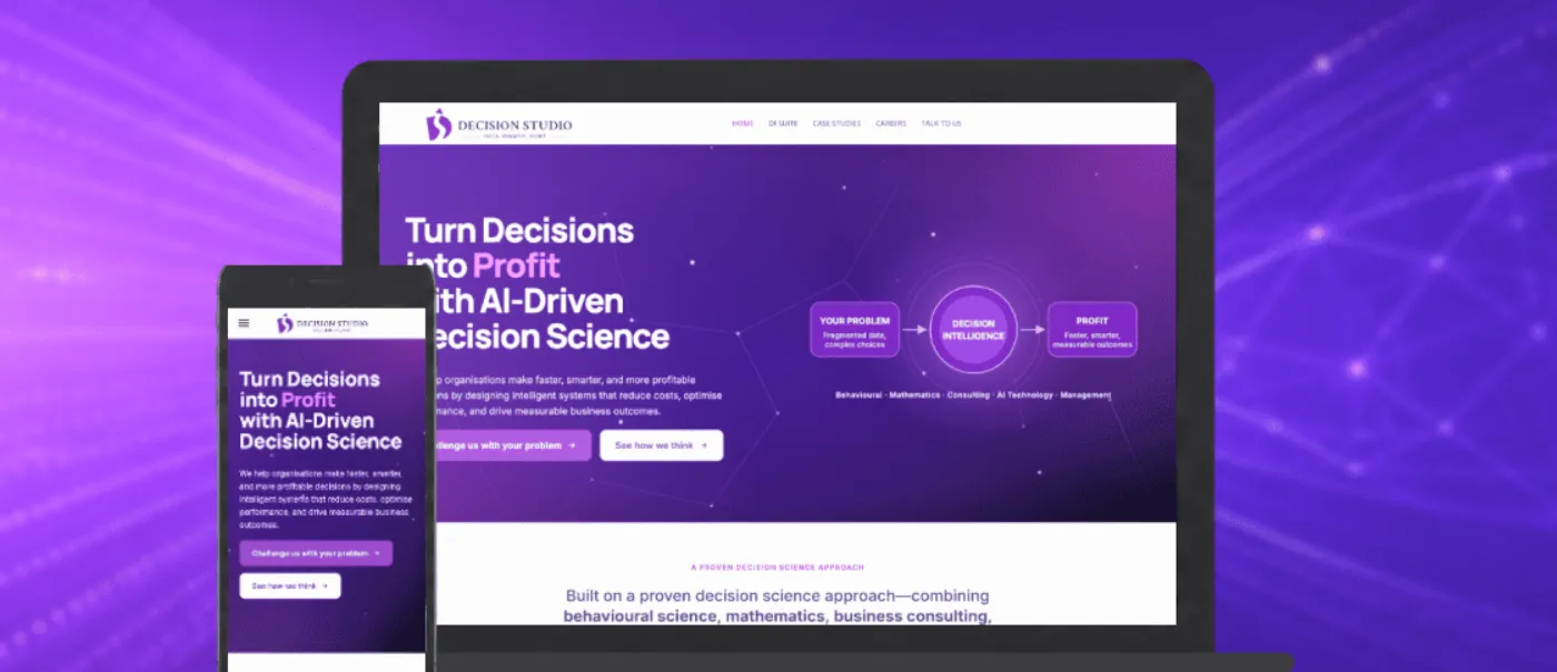Decision Studio website on desktop and phone, designed by DX4 Studio