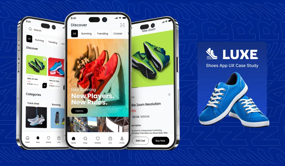 Luxe sneaker shopping app screens, UX/UI by DX4 Studio